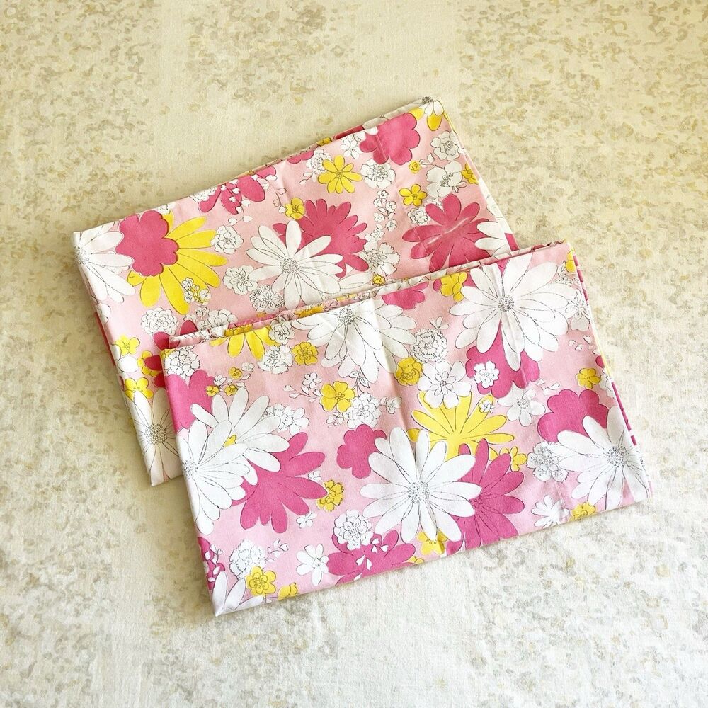 Pls Read Vtg Cannon Monticello Blossom Festival Pink 2 Pillowcases Flower Print